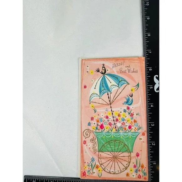 Vintage Greeting Card Hello And Best Wishes Amalgamated Lithographers W Glitter - Picture 8 of 10